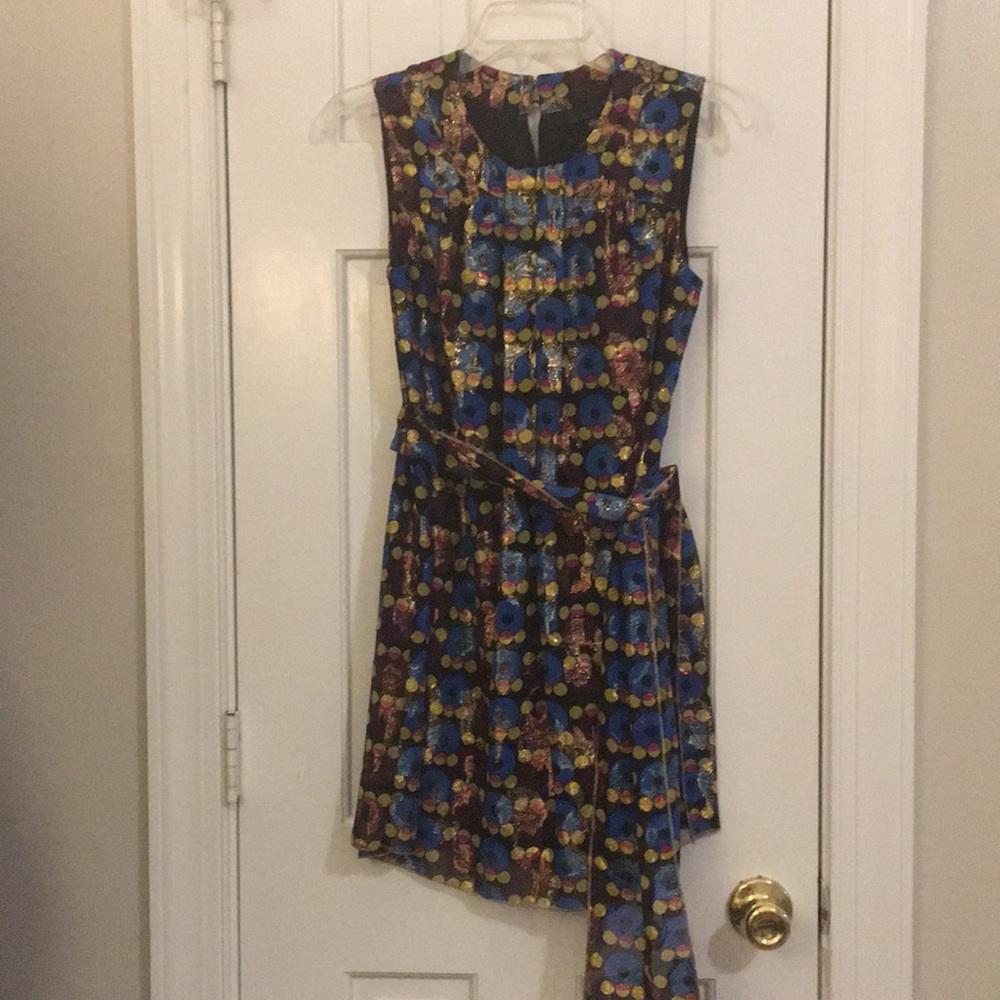 Mod Patterned shift dress with tie belt